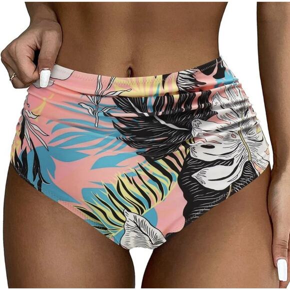 SUUKSESS High Waisted High Cut Bikini Medium Tropical PrintSwimsuit Bottom - Picture 1 of 6
